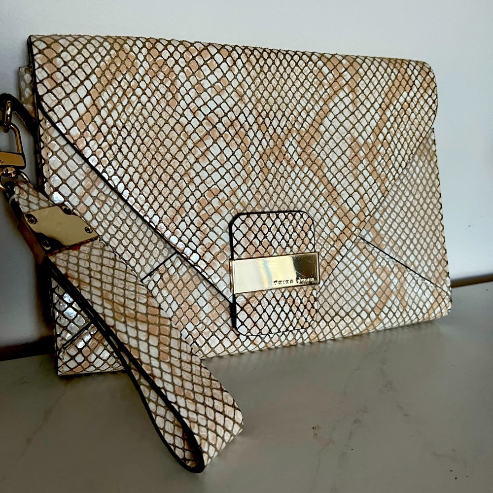 Trina Turk Snake print leather clutch